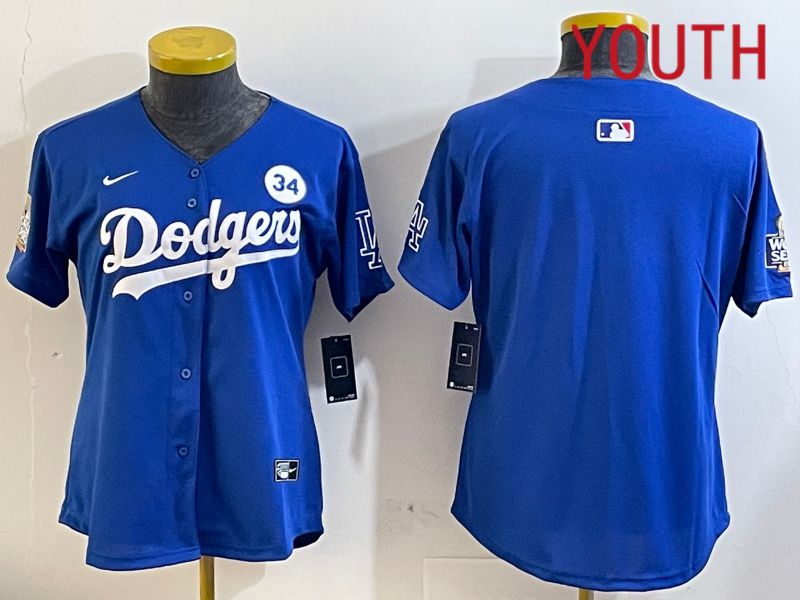 Youth  Los Angeles Dodgers blank 2024 World series patch blue jersey 202411205->youth mlb jersey->Youth Jersey
